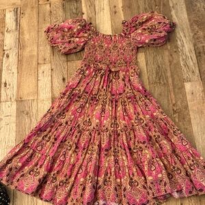 Girls Pink Paisley Smocked Puff-Sleeve Casual Dress